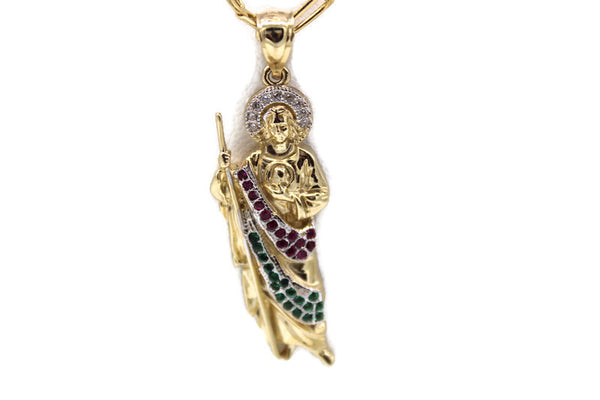 14K Gold St Jude Pendant with Necklace - Real Solid Gold