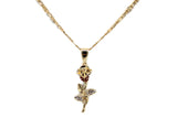 Rose w/ White and Red Rhinestones Pendant with Necklace (24K Gold Filled)