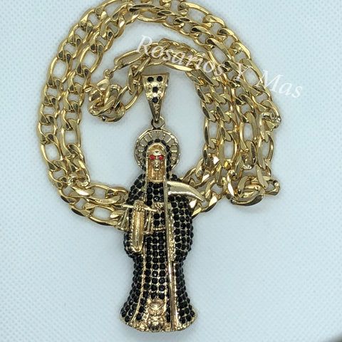 24K Gold Plated Santa Muerte with 26" Necklace - Santa Muerte con Cadena de 26"
