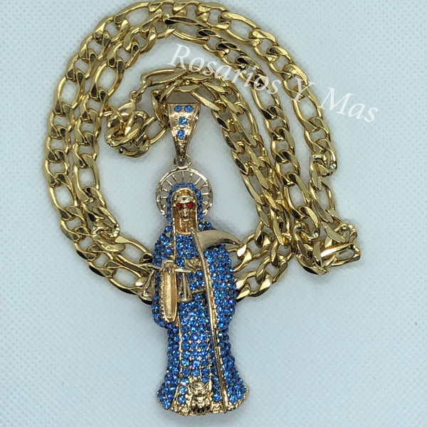 24K Gold Plated Santa Muerte with 26" Necklace - Santa Muerte con Cadena de 26"
