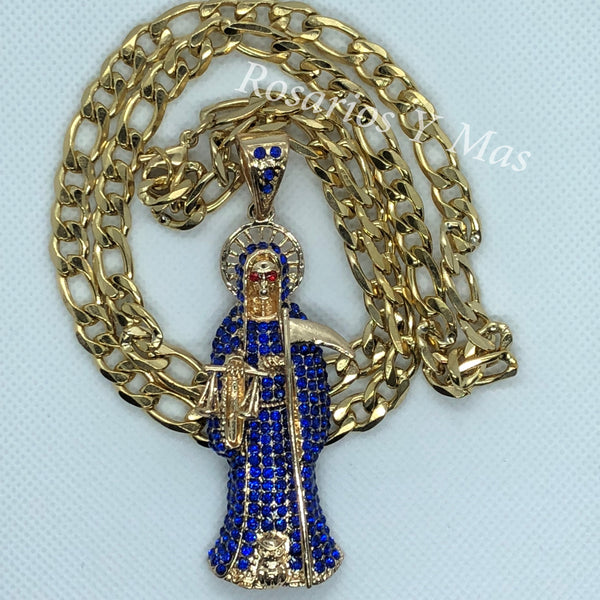 24K Gold Plated Santa Muerte with 26" Necklace - Santa Muerte con Cadena de 26"