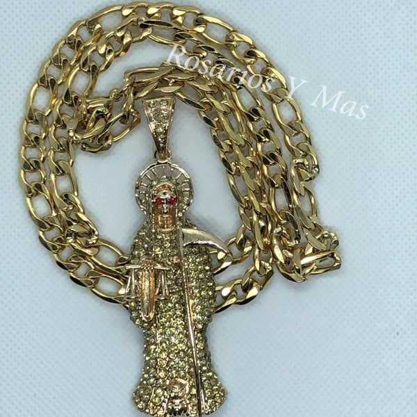 24K Gold Plated Santa Muerte with 26" Necklace - Santa Muerte con Cadena de 26"