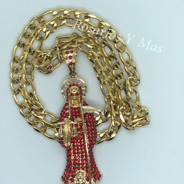 24K Gold Plated Santa Muerte with 26" Necklace - Santa Muerte con Cadena de 26"