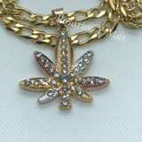 24K Gold Filled Marijuana Weed Pendant with 26" Necklace Three Gold Tone