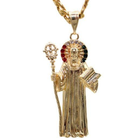 St Benedict Pendant with Necklace (24K Gold Filled)