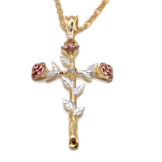 Rose Cross Pendant with Necklace (24K Gold Filled)