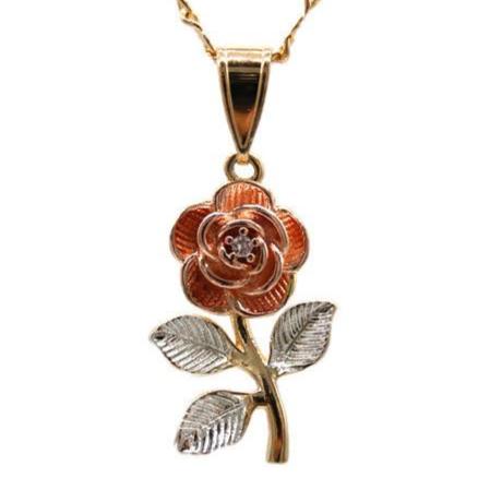 Pink Rose Flower Pendant with Necklace (24K Gold Filled)
