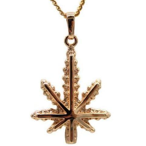 Marijuana Leaf Pendant with Necklace (24K Gold Filled)