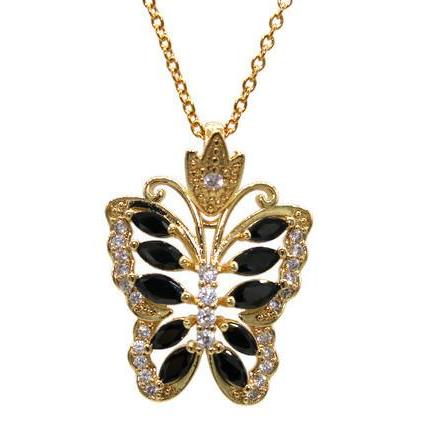 Black Butterfly Necklace (24K Gold Filled)