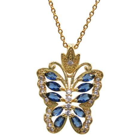 Blue Butterfly Necklace (24K Gold Filled)
