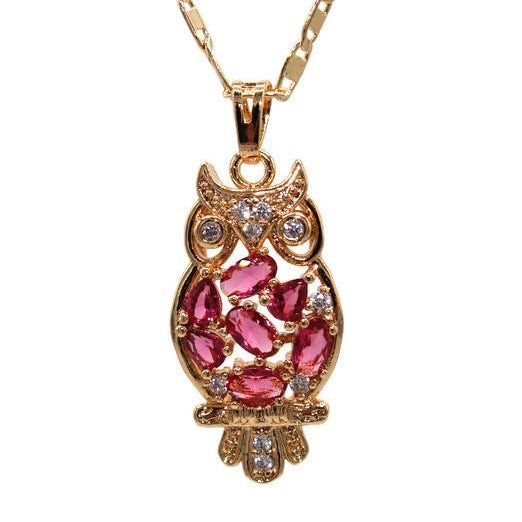 Pink Owl Necklace (24K Gold Filled)