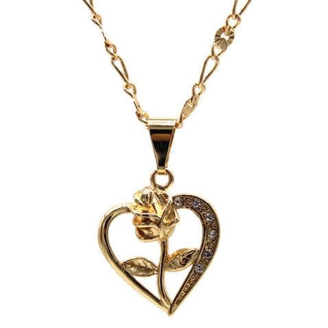 Heart Rose Necklace (24K Gold Filled)