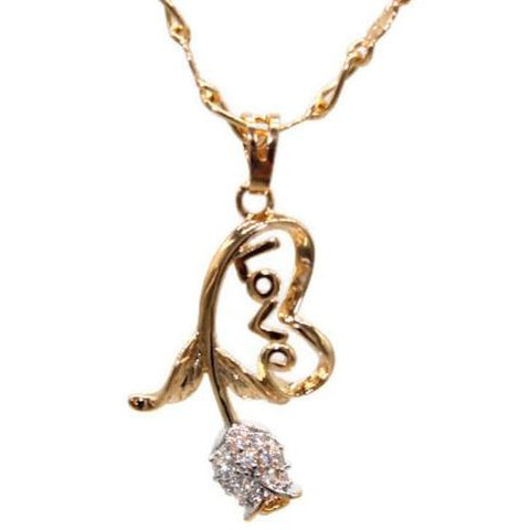 Love Heart with Rose Necklace (24K Gold Filled)
