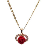 Heart with Red Rose Necklace (24K Gold Filled)