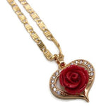 Heart with Red Rose Necklace (24K Gold Filled)