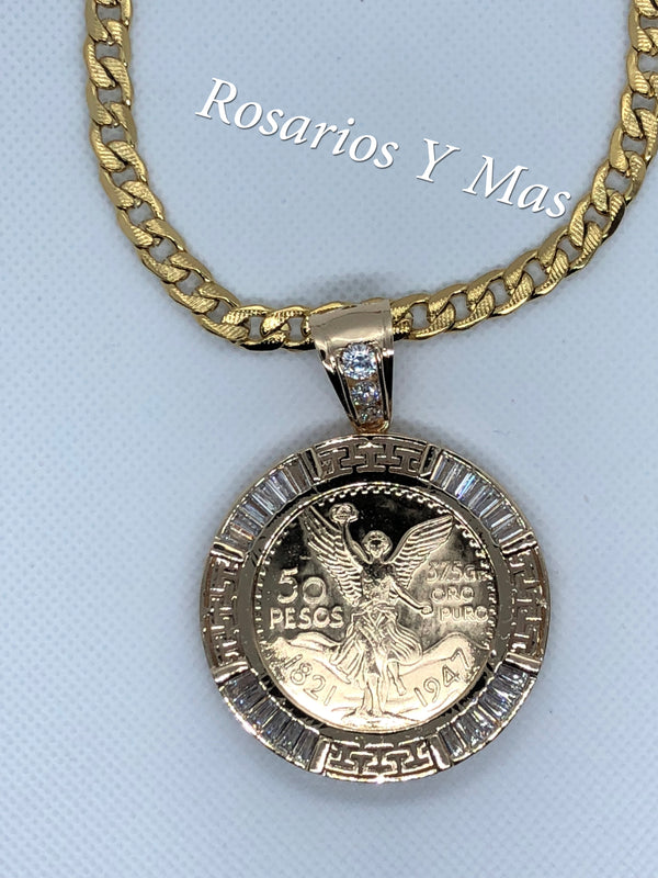 50 Pesos and Mexican Eagle Centenario with 26" Necklace (24K Gold Filled)