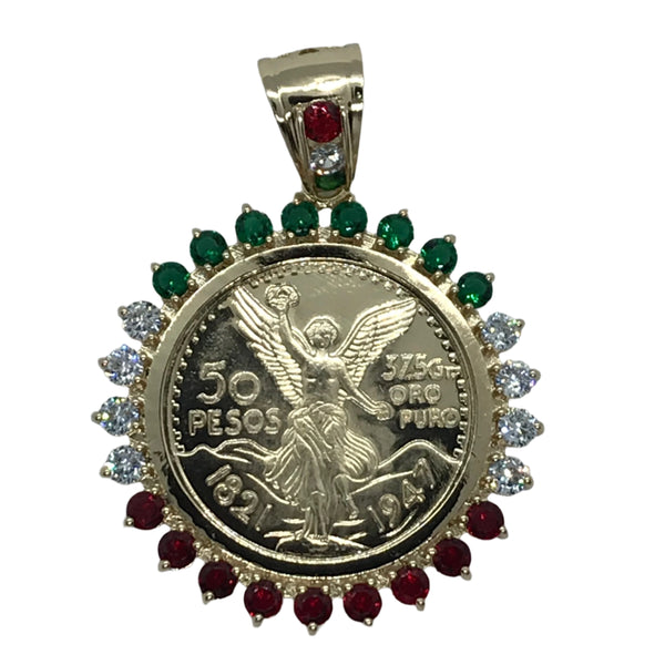 24K Oro Laminado Centenario de 50 Pesos y Aguila Mexicana - Solo el Dije/Medalla