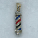 24K Gold Filled Barber Pole with Shinny White Rhinestones - Pendant Only