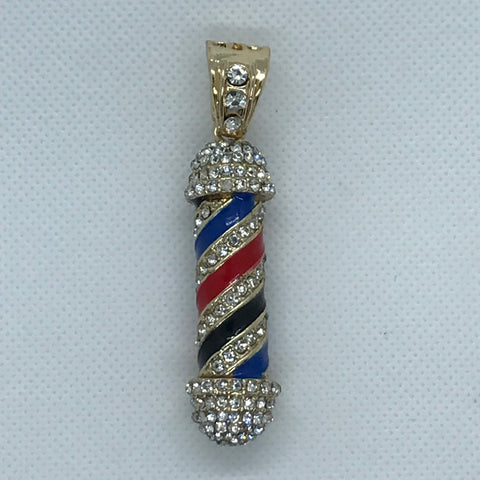 24K Gold Filled Barber Pole with Shinny White Rhinestones - Pendant Only