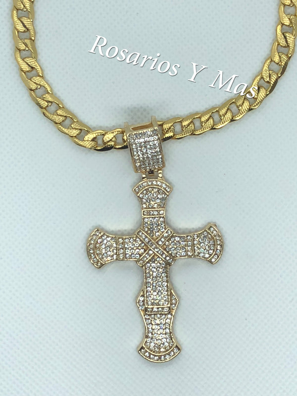 Shinny Large Cross with 24" Necklace (24K Gold Filled)