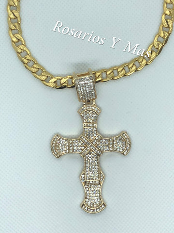 Shinny Large Cross with 24" Necklace (24K Gold Filled)
