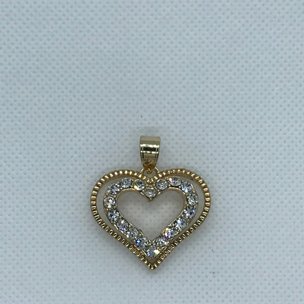 24K Gold Plated Heart with White Rhinestones - Pendant Only
