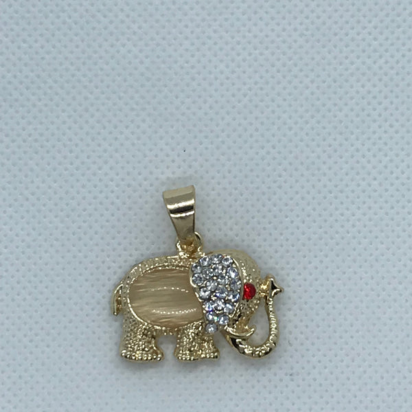 24K Gold Plated Elephant Pendant Beige Stone