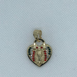 24K Gold Filled Our Lady of Guadalupe Heart Mexican Colors - Pendant Only