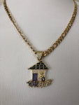 Trap House Iced Out Pendant with 28" Necklace (14K Gold Finish)