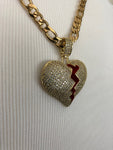 Broken Heart Iced Out Pendant with 28" Necklace (14K Gold Finish)
