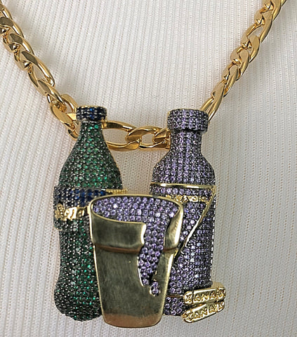 Dirty Sprite Iced Out Pendant with 28" Necklace (14K Gold Finish)