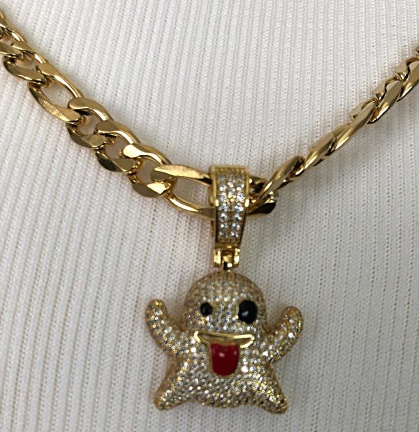 Ghost Iced Out Pendant with 28" Necklace (14K Gold Finish)