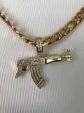 AK-47 Iced Out Pendant with 28" Necklace (14K Gold Finish)