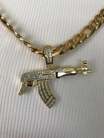 Hip Hop Rhinestone Paved Bling Iced Out Necklace With Stainless Steel AK 47  Gun Mens Gold Cross Pendant Mens Rapper Jewelry In Gold And Silver Colors  From Luckky88, $17.01 | DHgate.Com