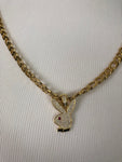 Playboy Bunny Iced Out Pendant with 28" Necklace (14K Gold Finish)