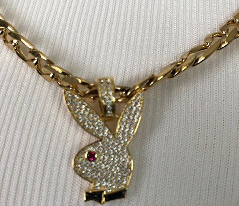 Playboy Bunny Iced Out Pendant with 28" Necklace (14K Gold Finish)
