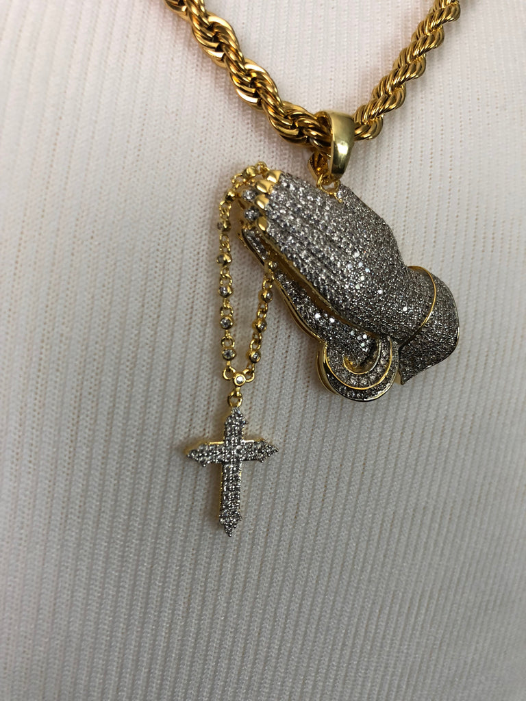 Gold Iced Out Praying Hands Necklace – Originalpeople.org