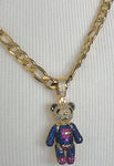 Teddy Bear Iced Out Pendant with Necklace (14K Gold Finish)