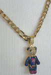 Teddy Bear Iced Out Pendant with Necklace (14K Gold Finish)