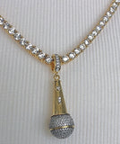 Microphone Iced Out Pendant with Necklace (14K Gold Finish)