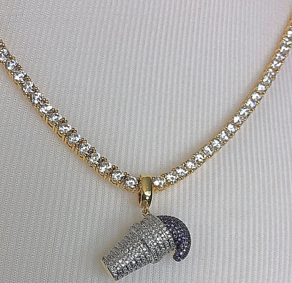Lean Cup Iced Out Pendant with Necklace (14K Gold Finish)