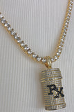 RX Bottle Iced Out Pendant with Necklace (14K Gold Finish)