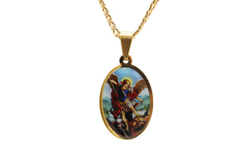 Saint Michael Angel Pendant with Necklace(Gold Tone Stainless Steel)