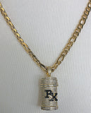 RX Bottle Iced Out Pendant with Necklace (14K Gold Finish)