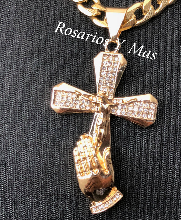 Cross Praying Hands Pendant with Necklace (24K Gold Filled)