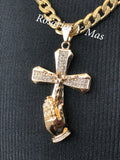 Cross Praying Hands Pendant with Necklace (24K Gold Filled)
