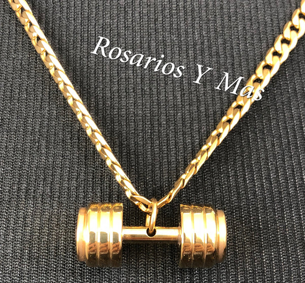 Dumbbell Pendant with Necklace (24K Gold Plated)