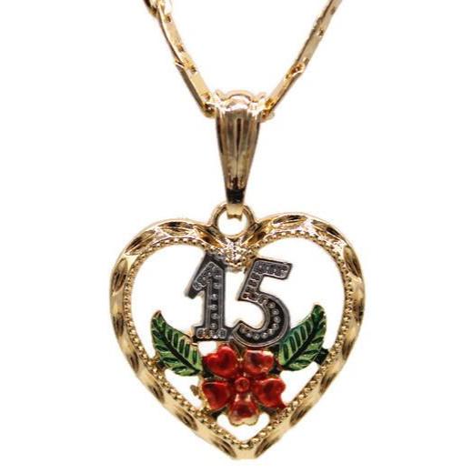 14K Gold Sweet 15 Years Quinceanera Heart CZ Charm Pendant with 0.8mm –  Ioka Jewelry