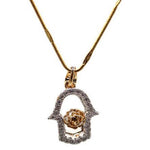 Hamsa Hand Rose Pendant with Necklace (24K Gold Filled)