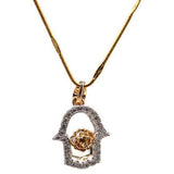 Hamsa Hand Rose Pendant with Necklace (24K Gold Filled)